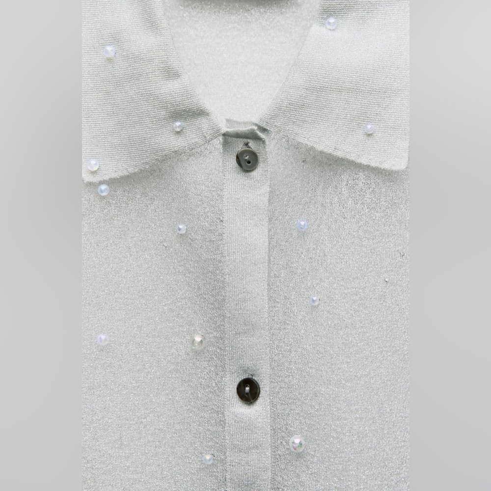 Zara Pearl trim semi sheer knit shirt - Picture 5 of 13
